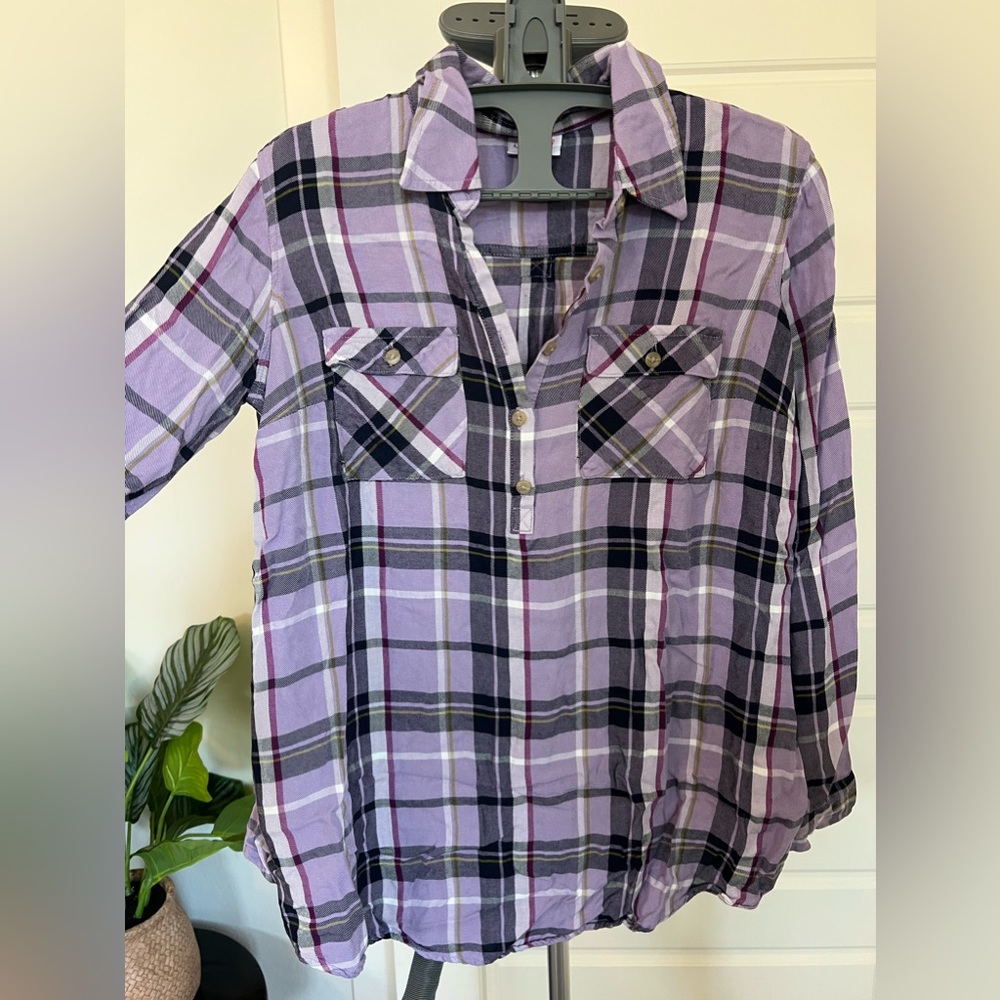 Purple plaid maternity tunic, Small